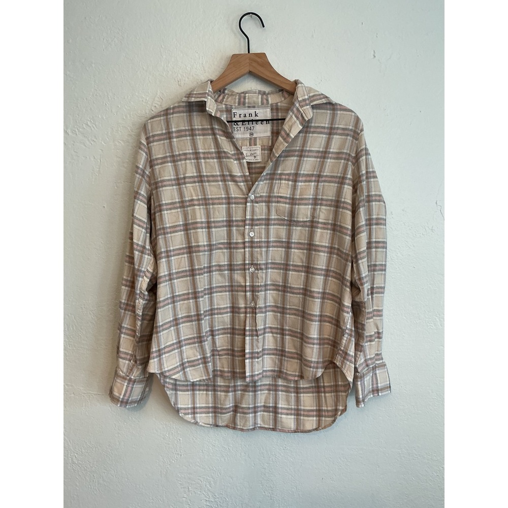 Frank & Eileen Eileen Plaid Flannel Shirt XS Beige Pink Cotton Tencel Italy